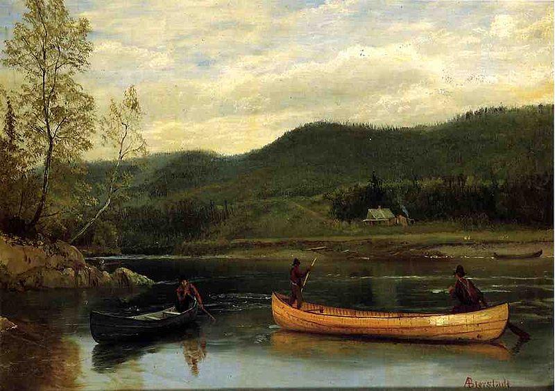 Albert Bierstadt Men in Two Canoes